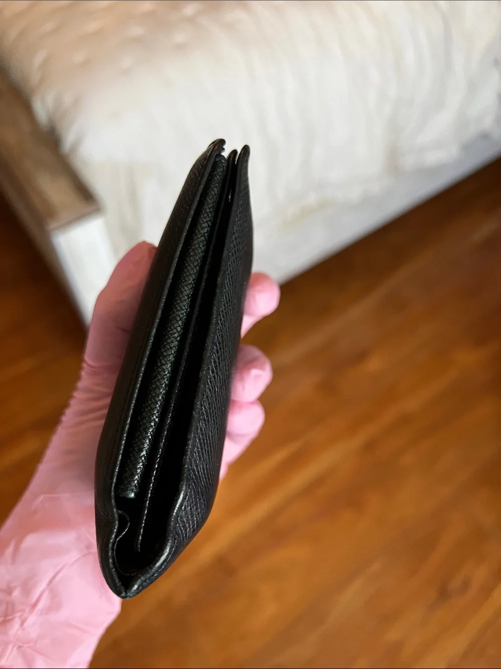 ✨Louis Vuitton Black Textured Leather Wallet with Subtle LV Stamp✨